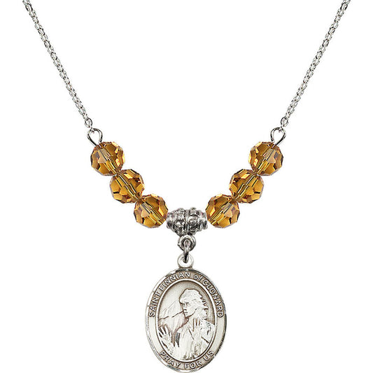 Sterling Silver Saint Finnian of Clonard Birthstone Necklace with Topaz Beads - 8308