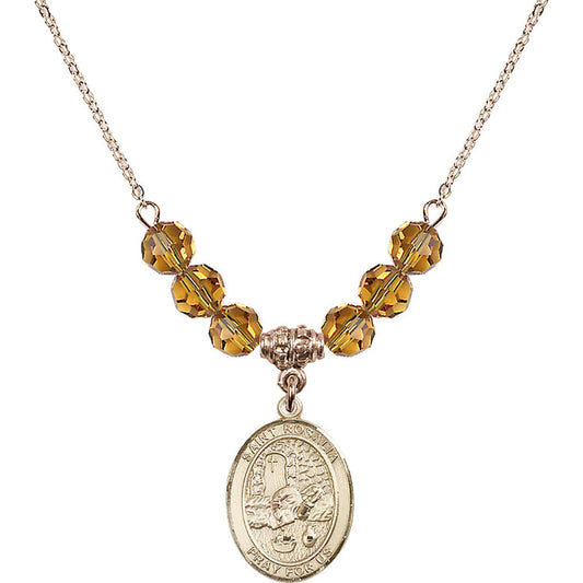 14kt Gold Filled Saint Rosalia Birthstone Necklace with Topaz Beads - 8309