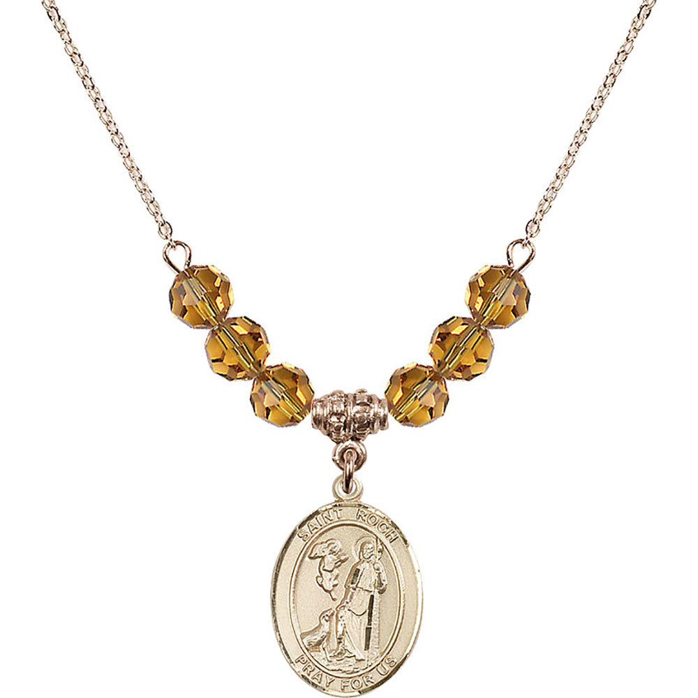 14kt Gold Filled Saint Roch Birthstone Necklace with Topaz Beads - 8310
