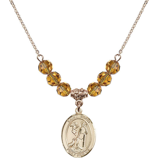 14kt Gold Filled Saint Roch Birthstone Necklace with Topaz Beads - 8310