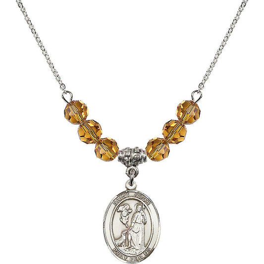 Sterling Silver Saint Roch Birthstone Necklace with Topaz Beads - 8310