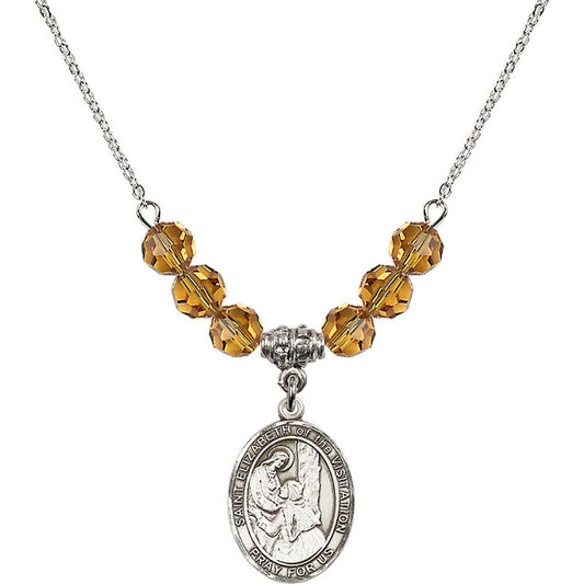Sterling Silver Saint Elizabeth of the Visitation Birthstone Necklace with Topaz Beads - 8311