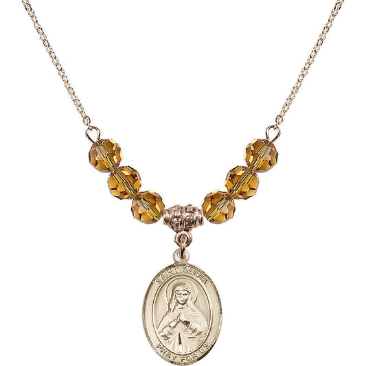 14kt Gold Filled Saint Olivia Birthstone Necklace with Topaz Beads - 8312