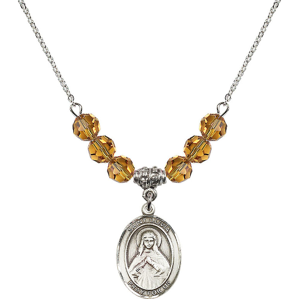 Sterling Silver Saint Olivia Birthstone Necklace with Topaz Beads - 8312