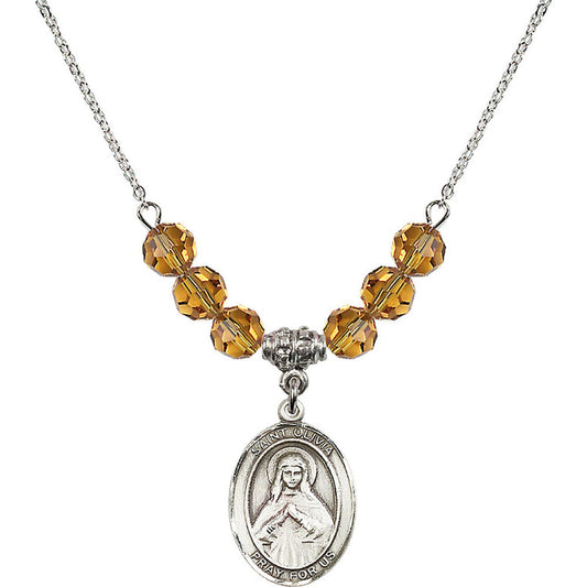 Sterling Silver Saint Olivia Birthstone Necklace with Topaz Beads - 8312