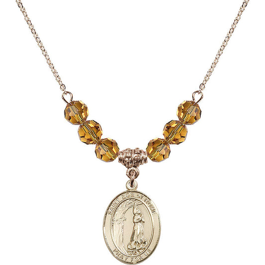 14kt Gold Filled Saint Zoe of Rome Birthstone Necklace with Topaz Beads - 8314