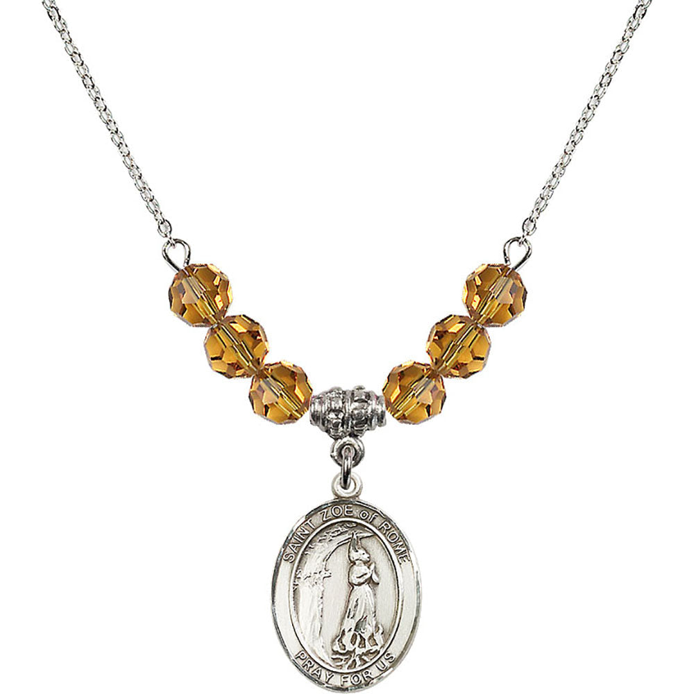 Sterling Silver Saint Zoe of Rome Birthstone Necklace with Topaz Beads - 8314