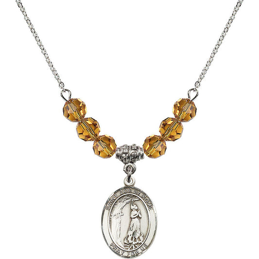 Sterling Silver Saint Zoe of Rome Birthstone Necklace with Topaz Beads - 8314