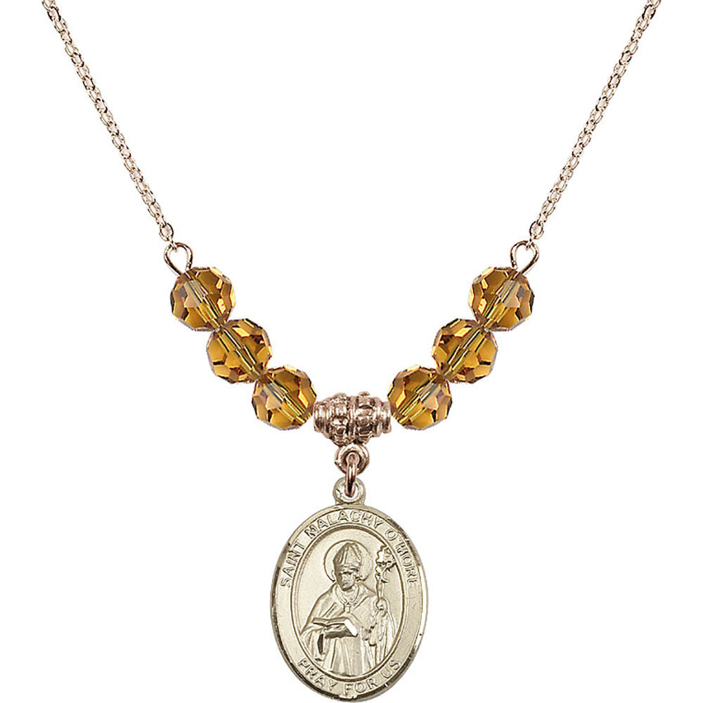 14kt Gold Filled Saint Malachy O'More Birthstone Necklace with Topaz Beads - 8316