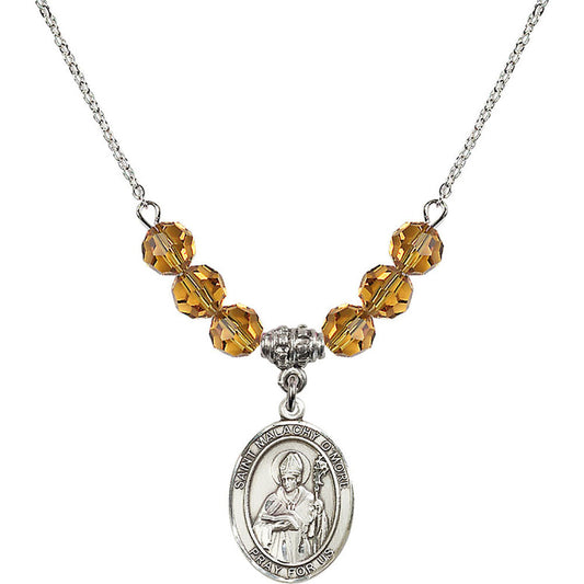 Sterling Silver Saint Malachy O'More Birthstone Necklace with Topaz Beads - 8316