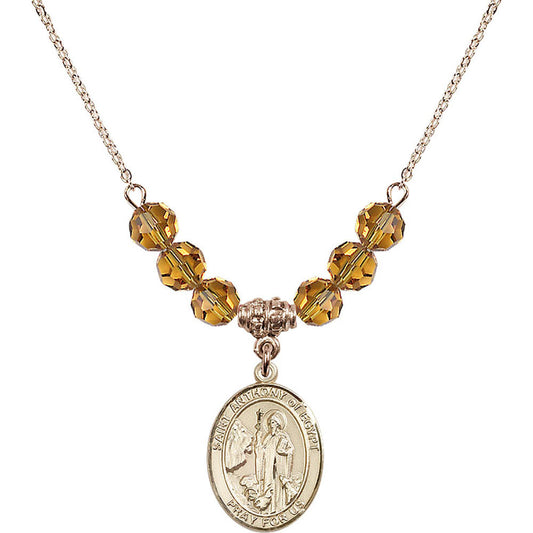 14kt Gold Filled Saint Anthony of Egypt Birthstone Necklace with Topaz Beads - 8317