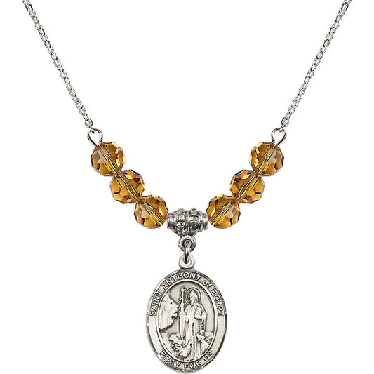 Sterling Silver Saint Anthony of Egypt Birthstone Necklace with Topaz Beads - 8317