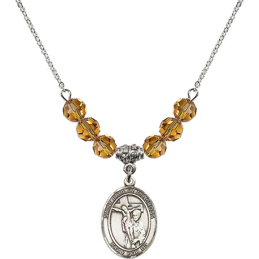 Sterling Silver Saint Paul of the Cross Birthstone Necklace with Topaz Beads - 8318