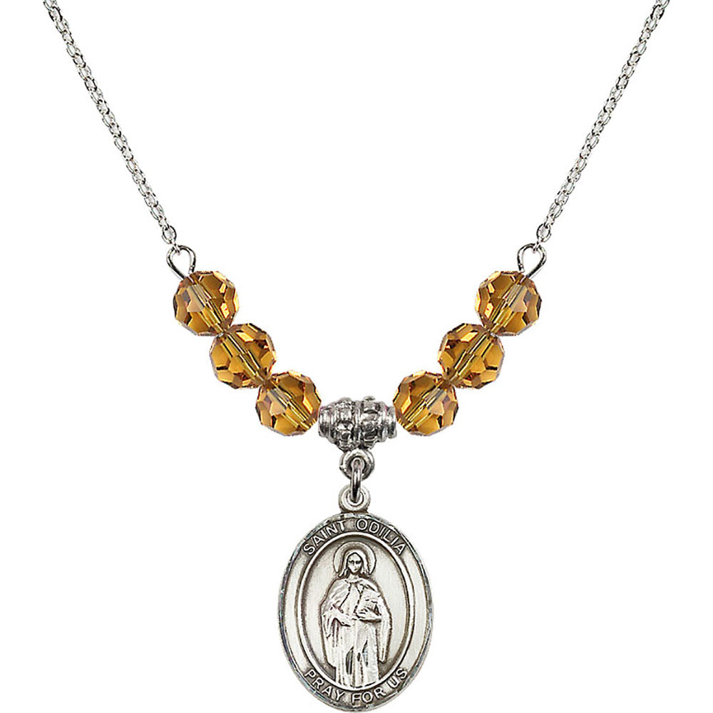 Sterling Silver Saint Odilia Birthstone Necklace with Topaz Beads - 8319