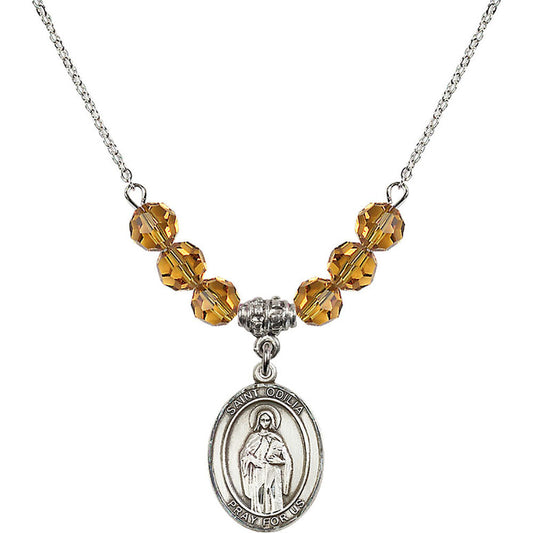 Sterling Silver Saint Odilia Birthstone Necklace with Topaz Beads - 8319