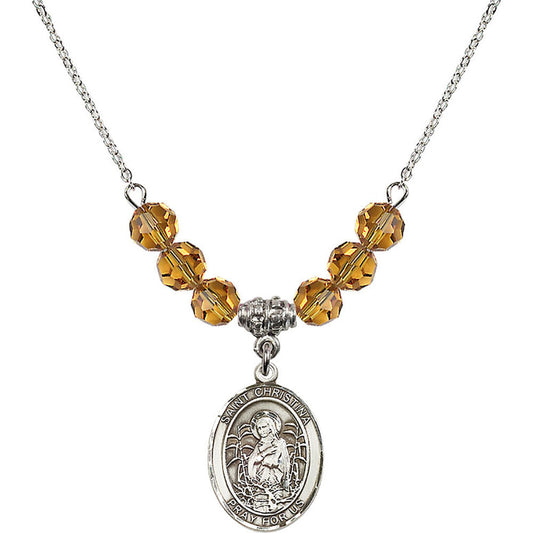 Sterling Silver Saint Christina the Astonishing Birthstone Necklace with Topaz Beads - 8320