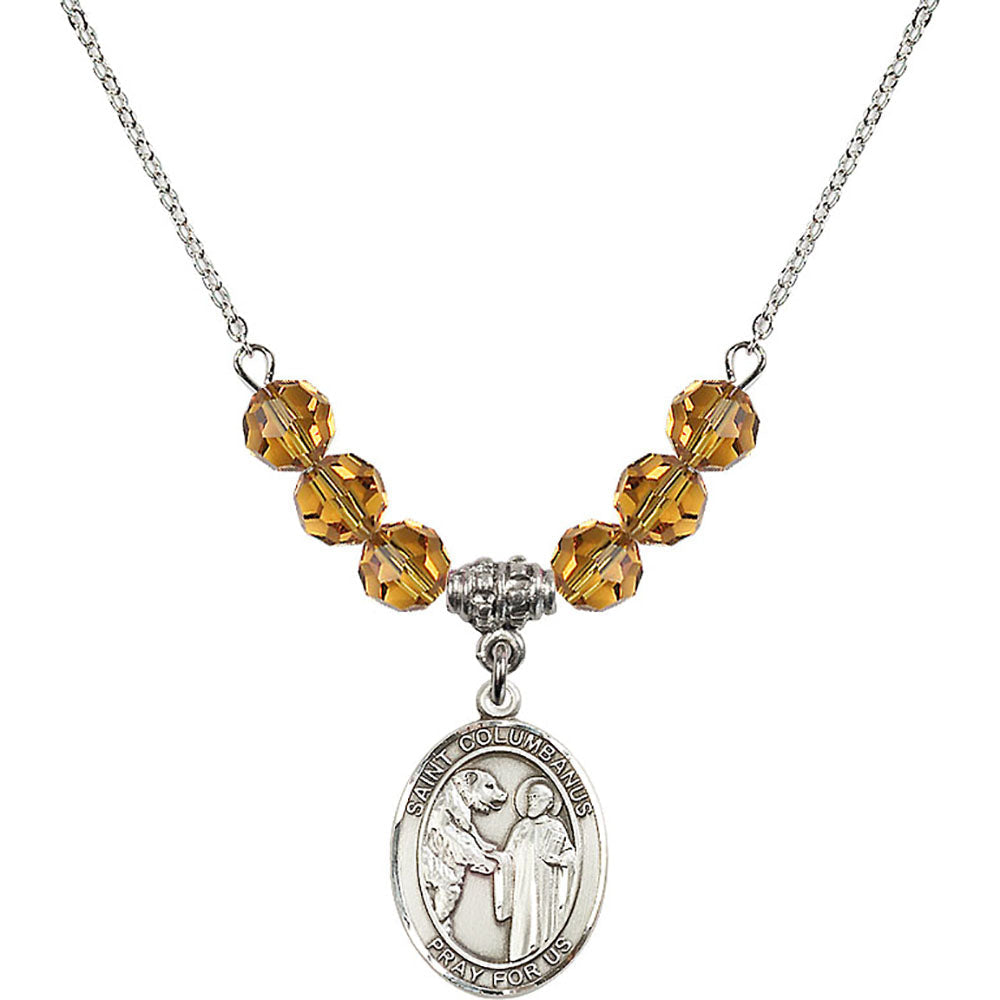 Sterling Silver Saint Columbanus Birthstone Necklace with Topaz Beads - 8321