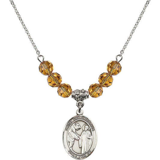 Sterling Silver Saint Columbanus Birthstone Necklace with Topaz Beads - 8321