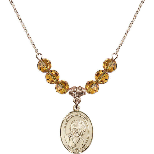 14kt Gold Filled Saint Gianna Beretta Molla Birthstone Necklace with Topaz Beads - 8322