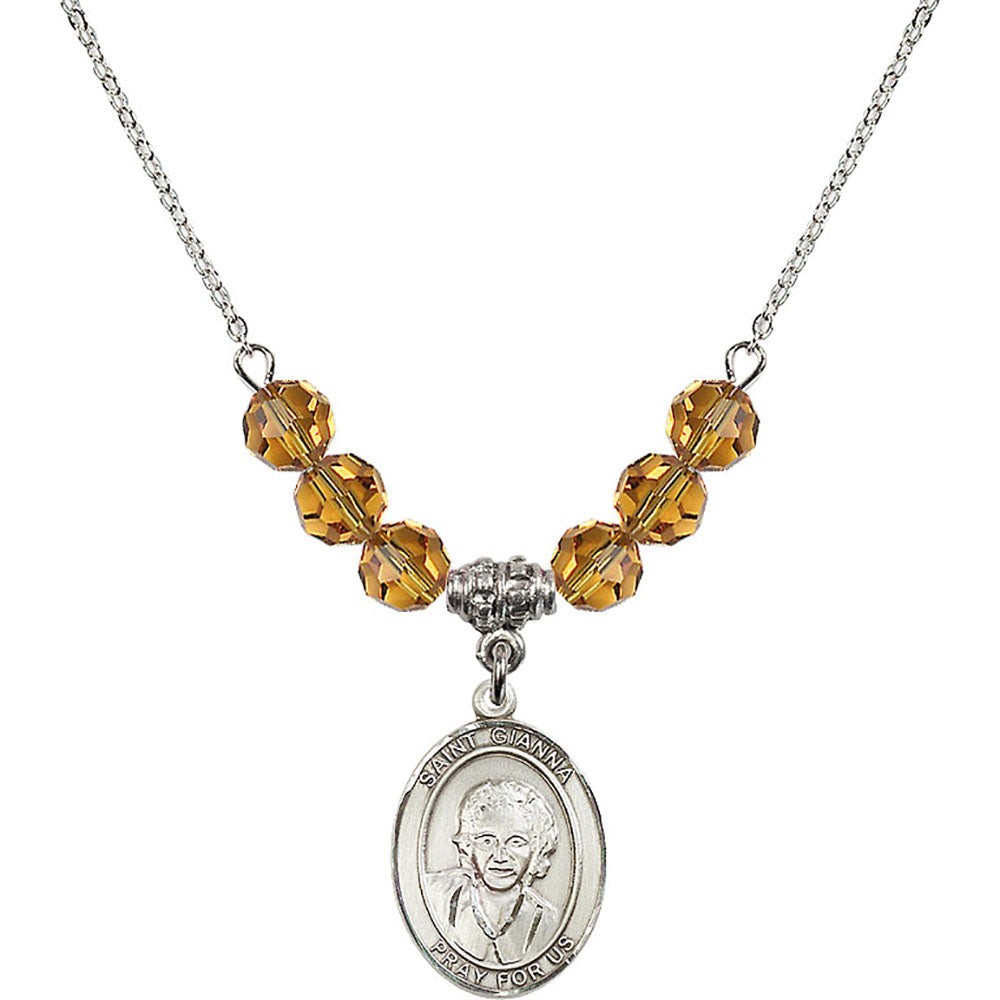 Sterling Silver Saint Gianna Beretta Molla Birthstone Necklace with Topaz Beads - 8322