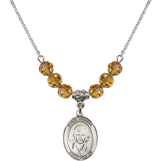 Sterling Silver Saint Gianna Beretta Molla Birthstone Necklace with Topaz Beads - 8322