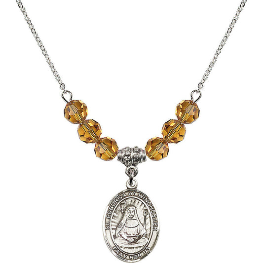 Sterling Silver Saint Edburga of Winchester Birthstone Necklace with Topaz Beads - 8324