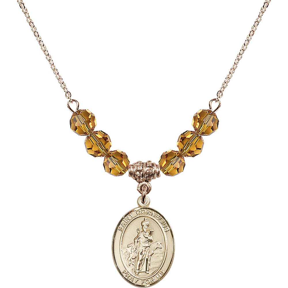 14kt Gold Filled Saint Cornelius Birthstone Necklace with Topaz Beads - 8325