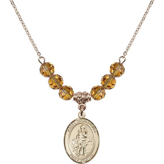 14kt Gold Filled Saint Cornelius Birthstone Necklace with Topaz Beads - 8325