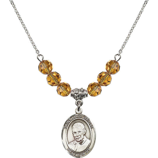Sterling Silver Saint Luigi Orione Birthstone Necklace with Topaz Beads - 8326