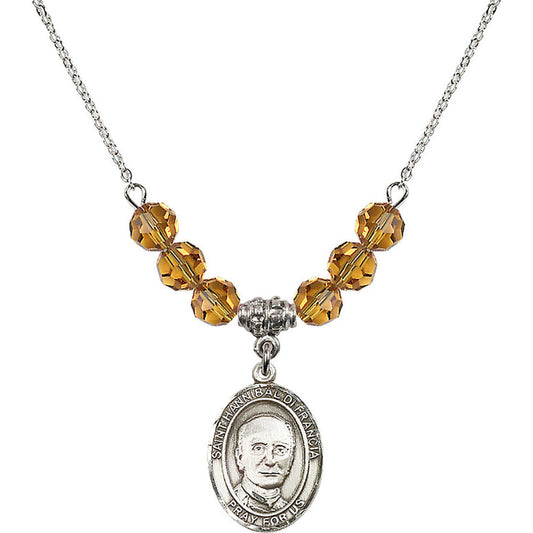 Sterling Silver Saint Hannibal Birthstone Necklace with Topaz Beads - 8327