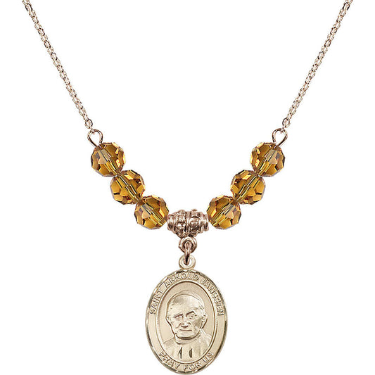 14kt Gold Filled Saint Arnold Janssen Birthstone Necklace with Topaz Beads - 8328