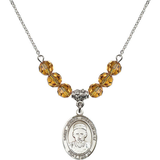 Sterling Silver Saint Joseph Freinademetz Birthstone Necklace with Topaz Beads - 8329