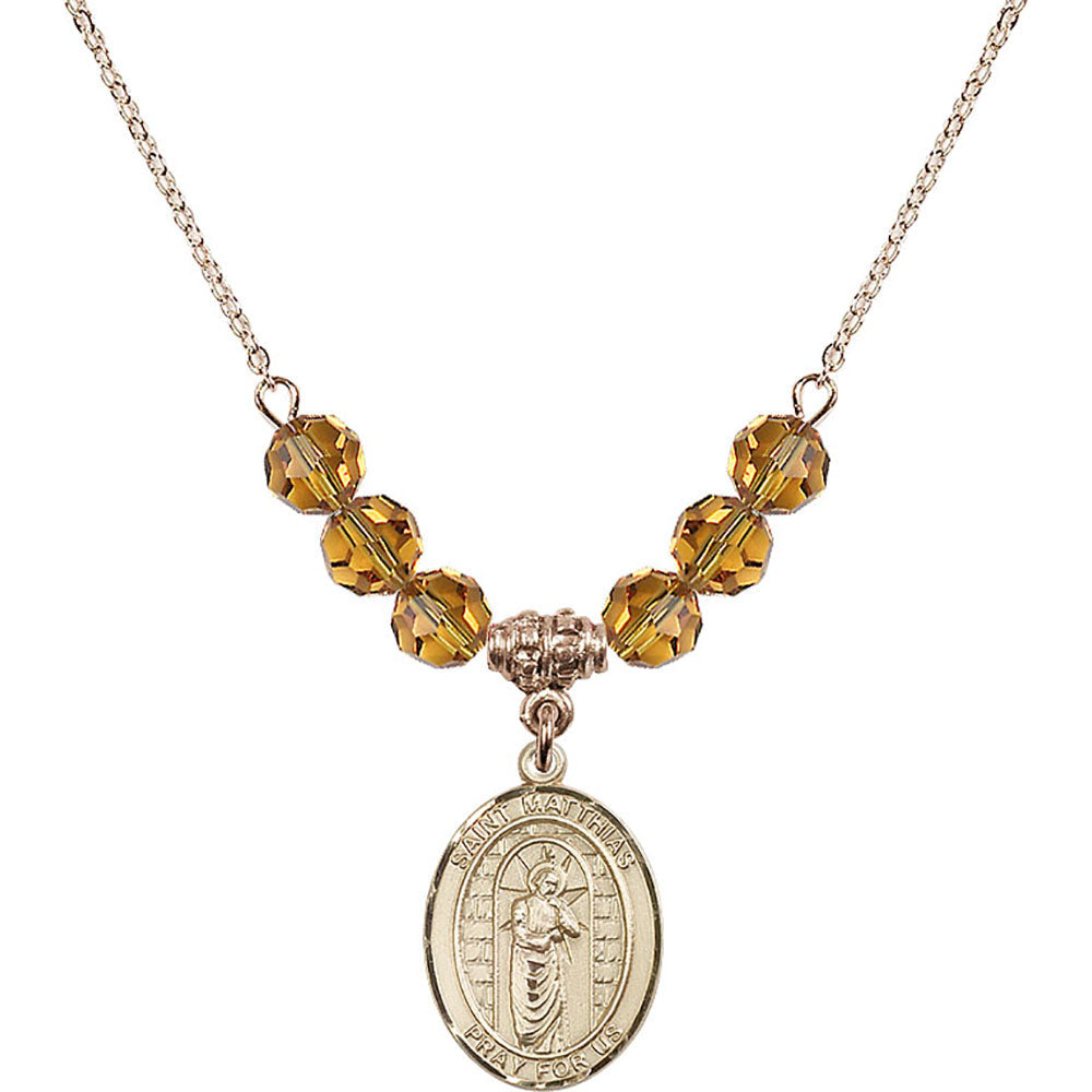 14kt Gold Filled Saint Matthias the Apostle Birthstone Necklace with Topaz Beads - 8331