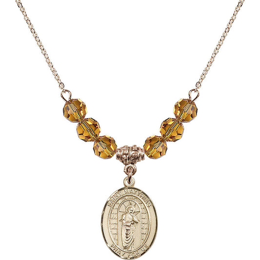 14kt Gold Filled Saint Matthias the Apostle Birthstone Necklace with Topaz Beads - 8331
