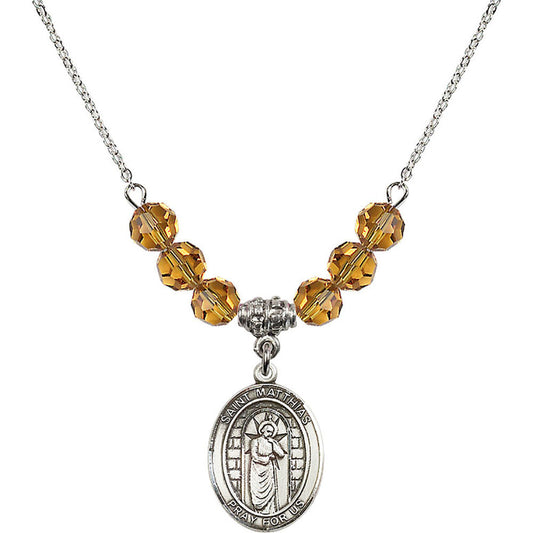 Sterling Silver Saint Matthias the Apostle Birthstone Necklace with Topaz Beads - 8331