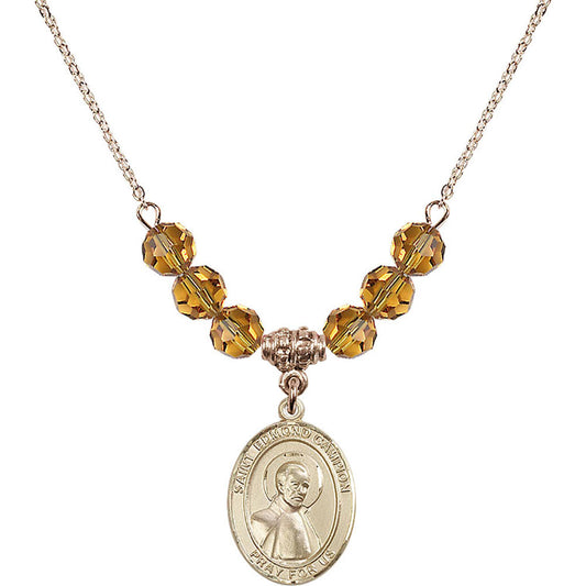 14kt Gold Filled Saint Edmund Campion Birthstone Necklace with Topaz Beads - 8333