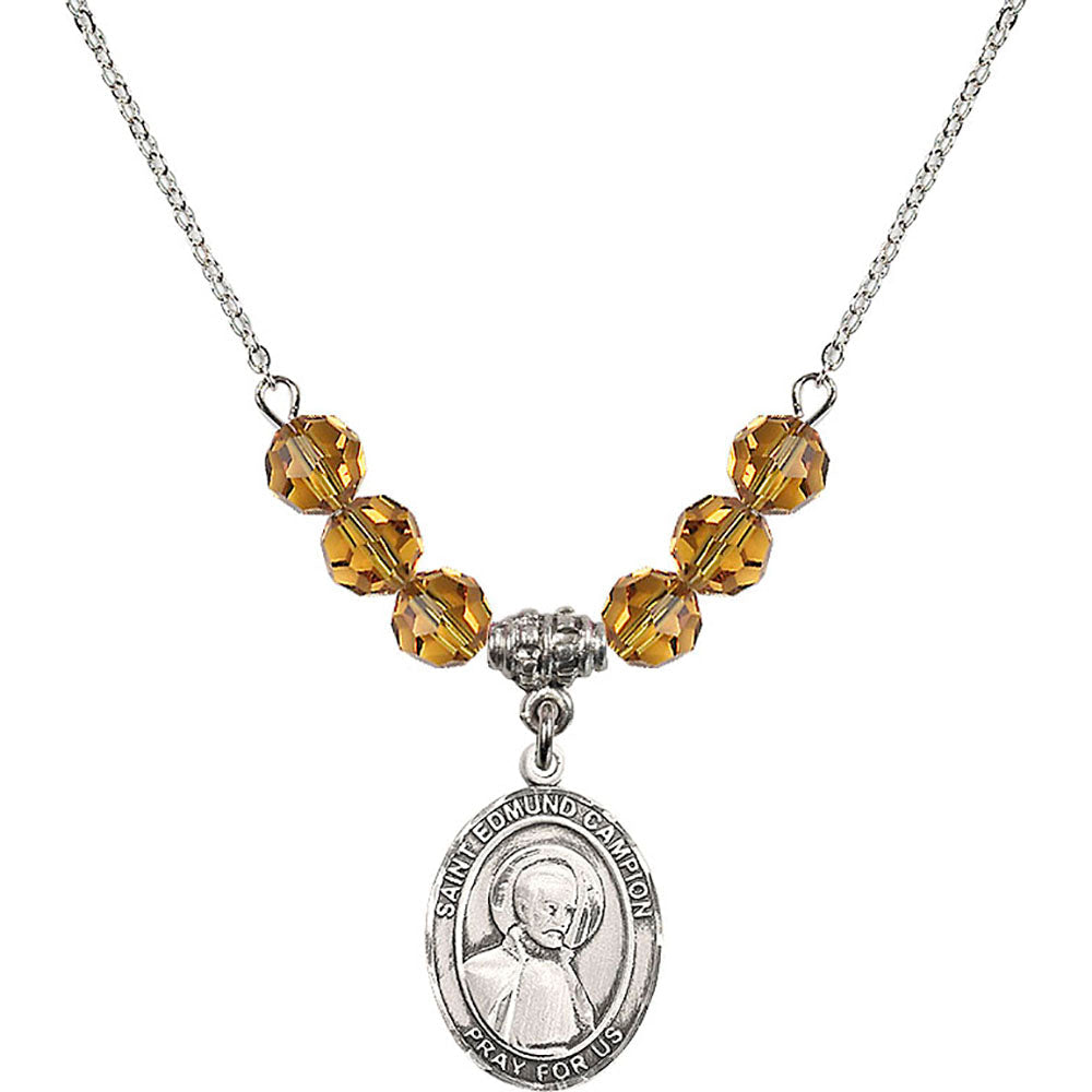 Sterling Silver Saint Edmund Campion Birthstone Necklace with Topaz Beads - 8333