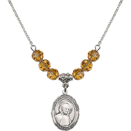 Sterling Silver Saint Edmund Campion Birthstone Necklace with Topaz Beads - 8333