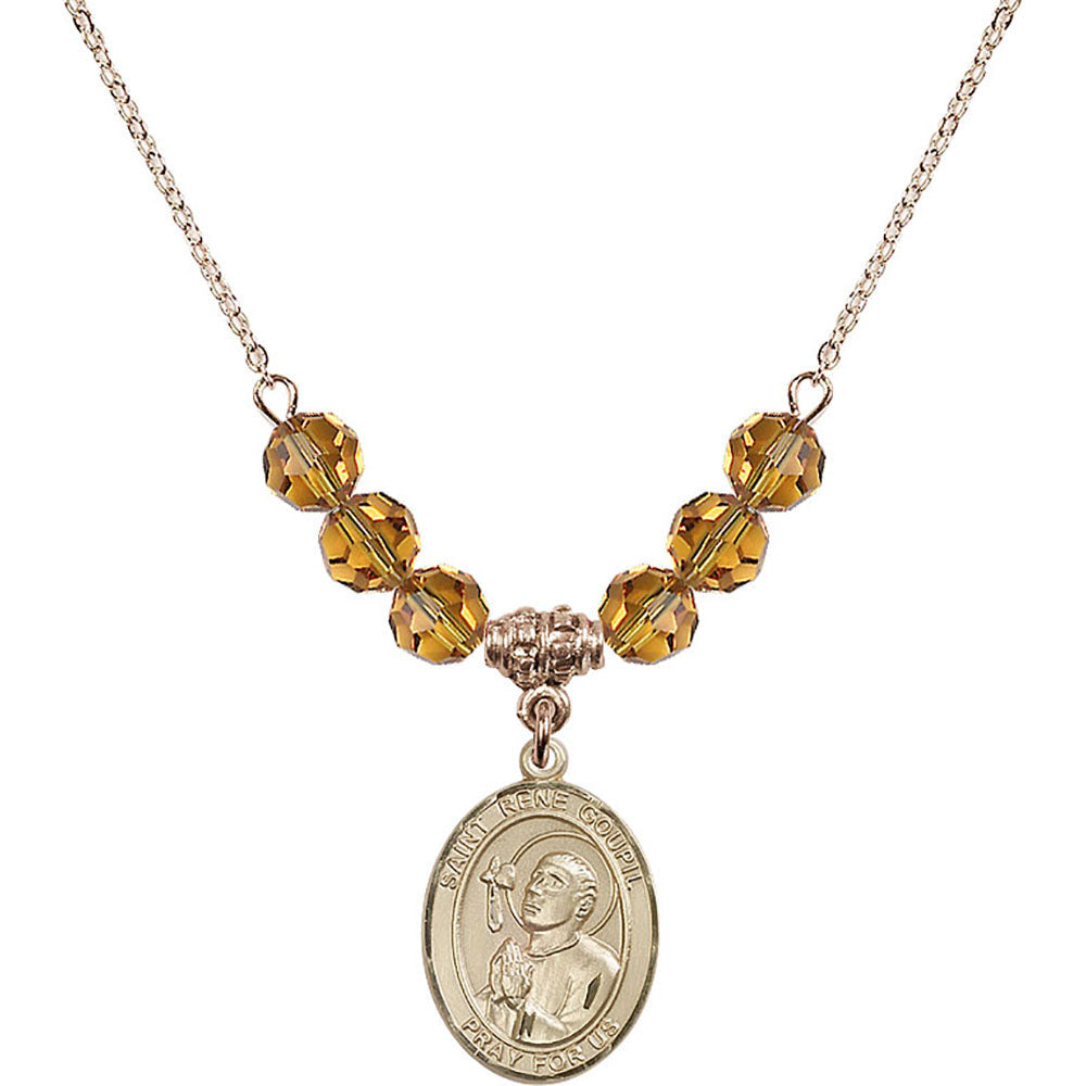 14kt Gold Filled Saint Rene Goupil Birthstone Necklace with Topaz Beads - 8334