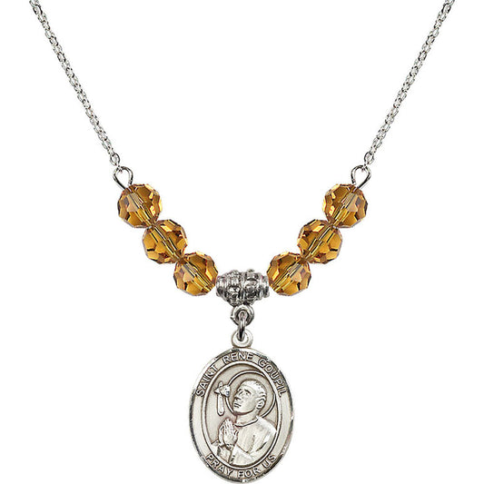 Sterling Silver Saint Rene Goupil Birthstone Necklace with Topaz Beads - 8334