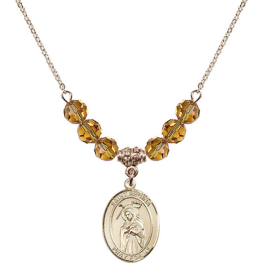 14kt Gold Filled Saint Regina Birthstone Necklace with Topaz Beads - 8335