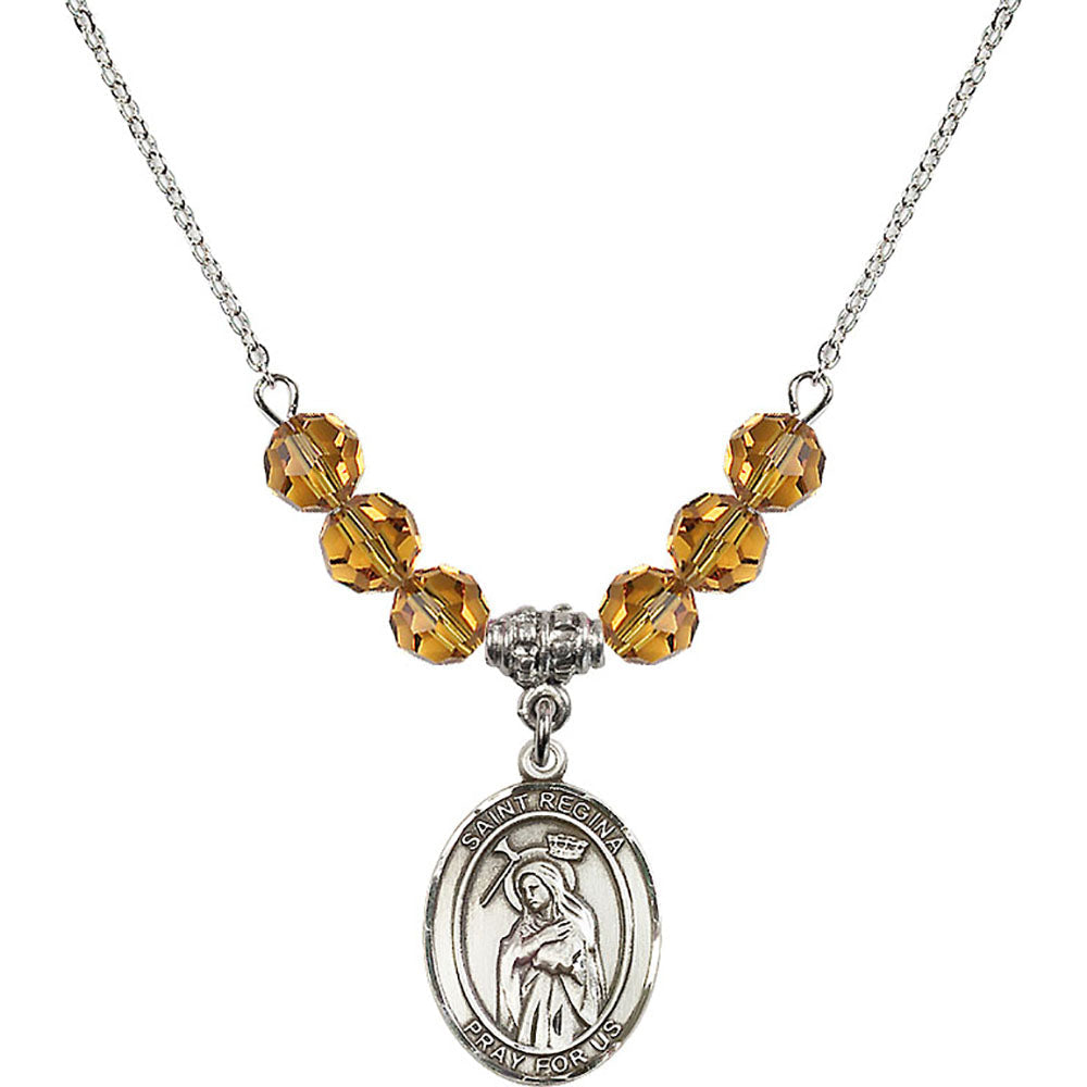 Sterling Silver Saint Regina Birthstone Necklace with Topaz Beads - 8335