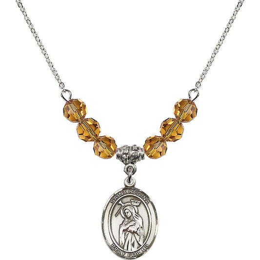Sterling Silver Saint Regina Birthstone Necklace with Topaz Beads - 8335