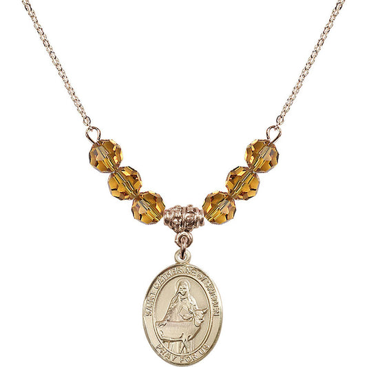14kt Gold Filled Saint Catherine of Sweden Birthstone Necklace with Topaz Beads - 8336