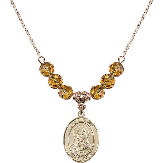 14kt Gold Filled Saint Rafka Birthstone Necklace with Topaz Beads - 8338