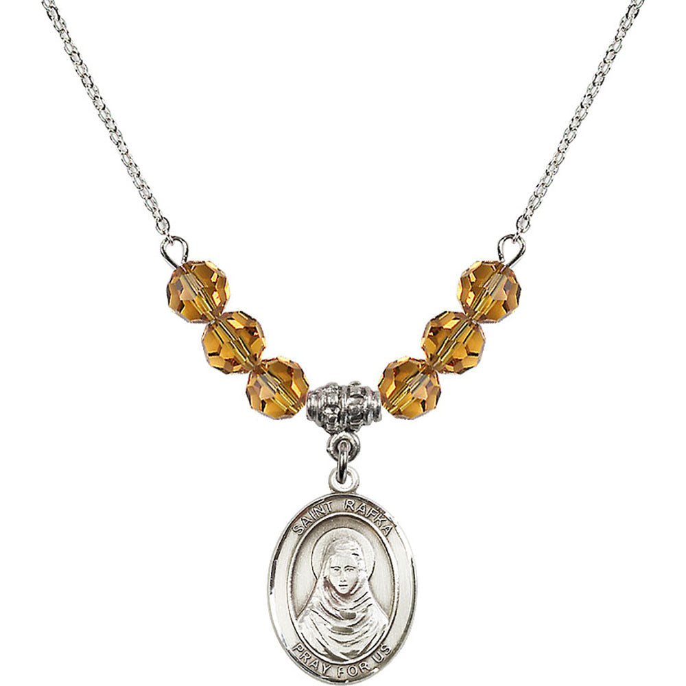Sterling Silver Saint Rafka Birthstone Necklace with Topaz Beads - 8338