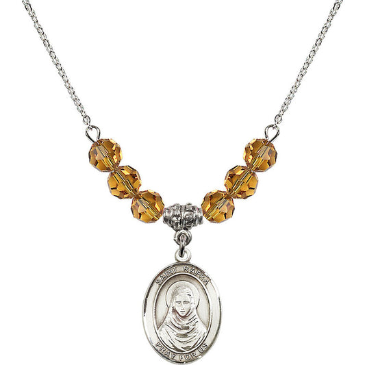 Sterling Silver Saint Rafka Birthstone Necklace with Topaz Beads - 8338