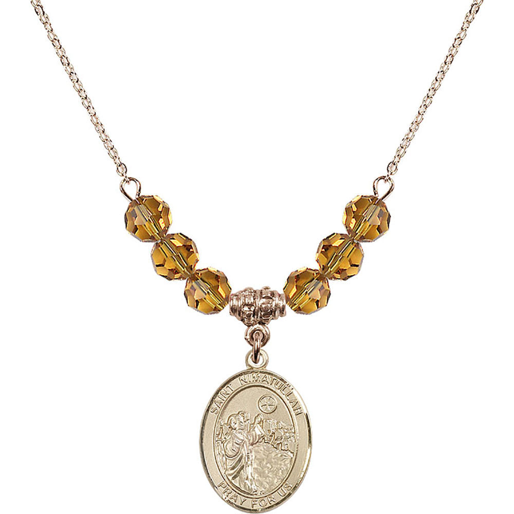 14kt Gold Filled Saint Nimatullah Birthstone Necklace with Topaz Beads - 8339