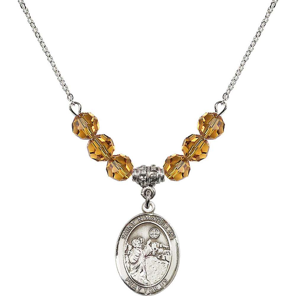Sterling Silver Saint Nimatullah Birthstone Necklace with Topaz Beads - 8339
