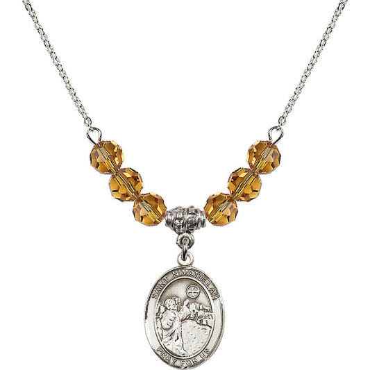 Sterling Silver Saint Nimatullah Birthstone Necklace with Topaz Beads - 8339